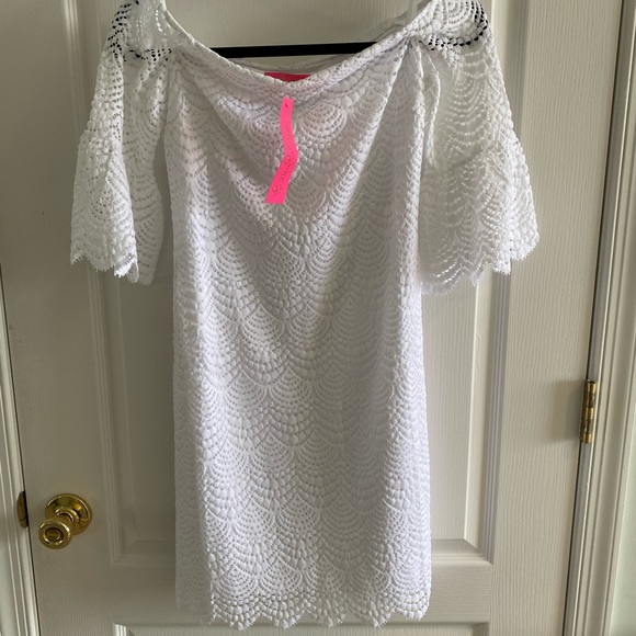 LAST DAY TO BUY! NWT Lilly Pulitzer Lexa Dress Resort White Scalloped Shell Lace - Picture 2 of 7